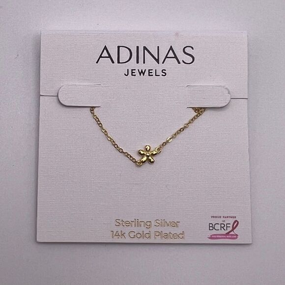 Adinas Jewels Gold-Plated Sterling Silver Solid Flower Pendant Necklace New - Picture 2 of 3